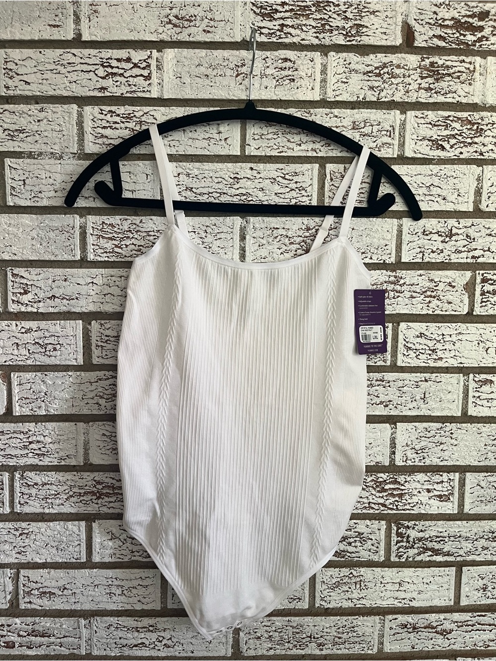 White Ribbed Camisole Bodysuit with Adjustable Straps shape wear